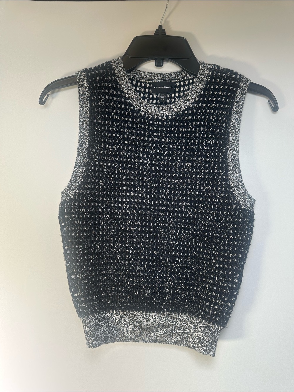 Club Monaco Black & White Textured Bouclé‎ Knit Tank Top